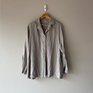 90s eileen fisher linen sand button front blouse